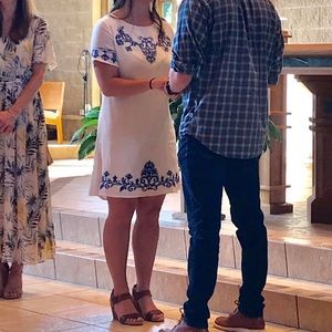 White lulus dress with blue detail